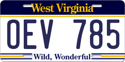 WV license plate OEV785