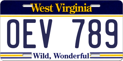 WV license plate OEV789