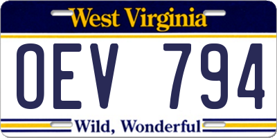 WV license plate OEV794