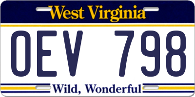 WV license plate OEV798