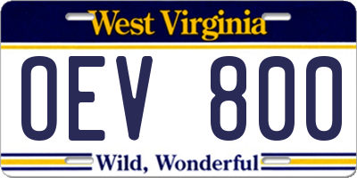 WV license plate OEV800