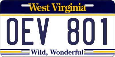 WV license plate OEV801