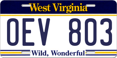 WV license plate OEV803