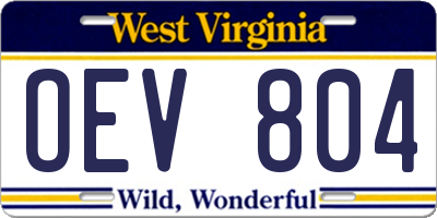 WV license plate OEV804