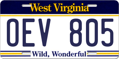 WV license plate OEV805