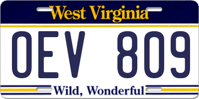 WV license plate OEV809
