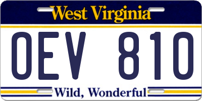 WV license plate OEV810