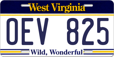 WV license plate OEV825