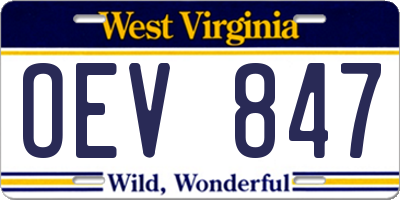 WV license plate OEV847