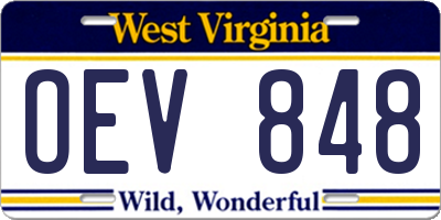 WV license plate OEV848