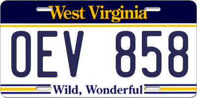 WV license plate OEV858