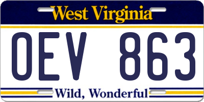 WV license plate OEV863