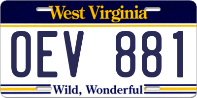 WV license plate OEV881