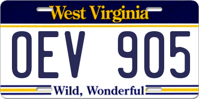 WV license plate OEV905