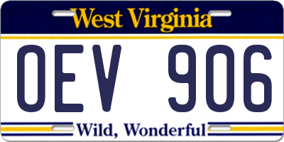 WV license plate OEV906