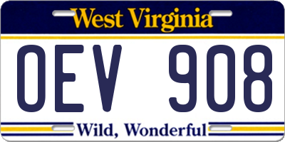 WV license plate OEV908