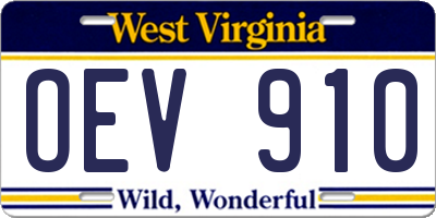 WV license plate OEV910