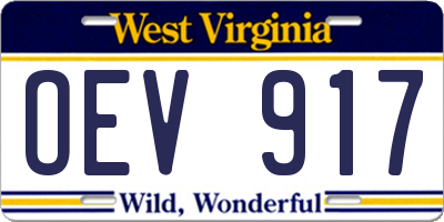 WV license plate OEV917
