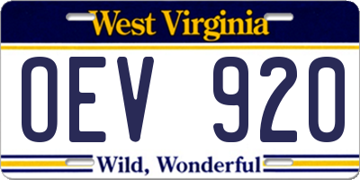WV license plate OEV920