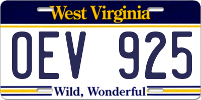 WV license plate OEV925