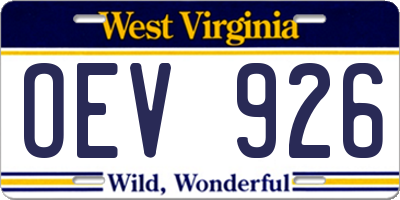 WV license plate OEV926