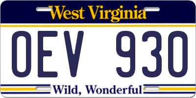 WV license plate OEV930