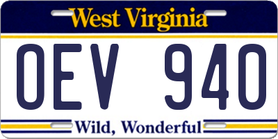 WV license plate OEV940