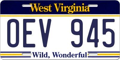 WV license plate OEV945