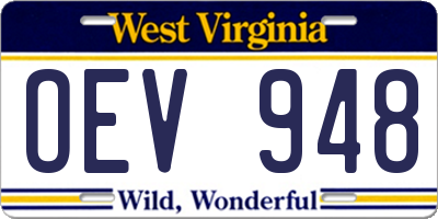 WV license plate OEV948