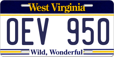 WV license plate OEV950
