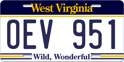 WV license plate OEV951