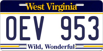 WV license plate OEV953
