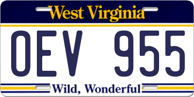 WV license plate OEV955
