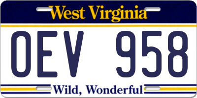 WV license plate OEV958