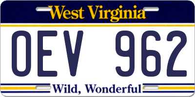 WV license plate OEV962