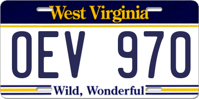 WV license plate OEV970