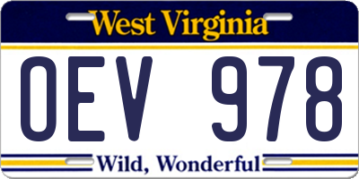 WV license plate OEV978