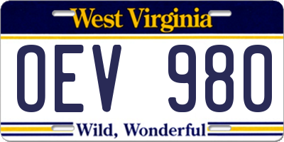 WV license plate OEV980