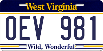 WV license plate OEV981