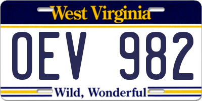 WV license plate OEV982