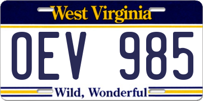 WV license plate OEV985