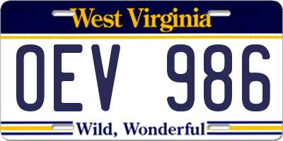 WV license plate OEV986