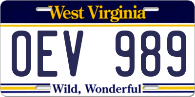 WV license plate OEV989
