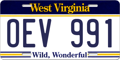 WV license plate OEV991