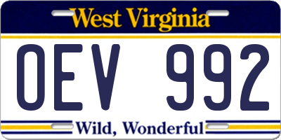 WV license plate OEV992