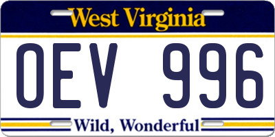 WV license plate OEV996