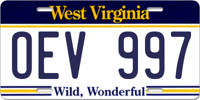 WV license plate OEV997