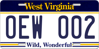 WV license plate OEW002