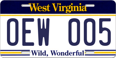 WV license plate OEW005