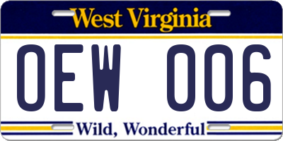 WV license plate OEW006